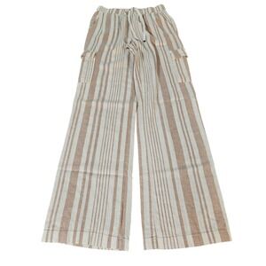 Guess Cargo Pants Womens XS Tan Stripe Excellent Linen Blend Wide Leg Drawstring